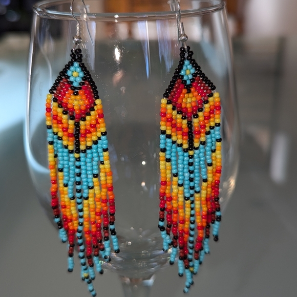 Bohemian Native American Handmade Beaded Tassel Earrings Western Style Colorful - Picture 15 of 15